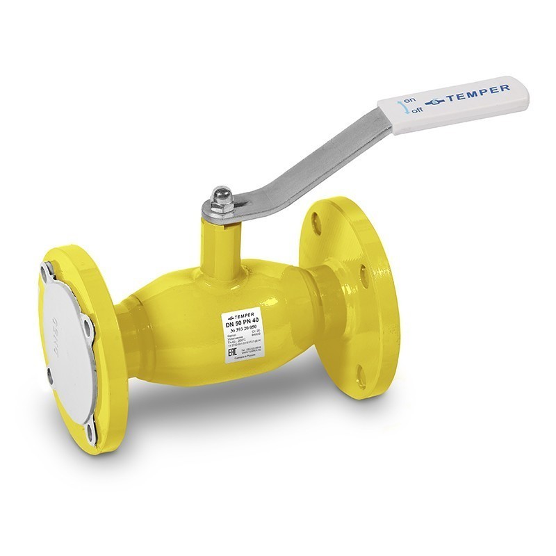 Кран стальной шаровый Temper DN 15 полн.PN 40, 130мм, газовый, полнопроходной, фланцевый-1