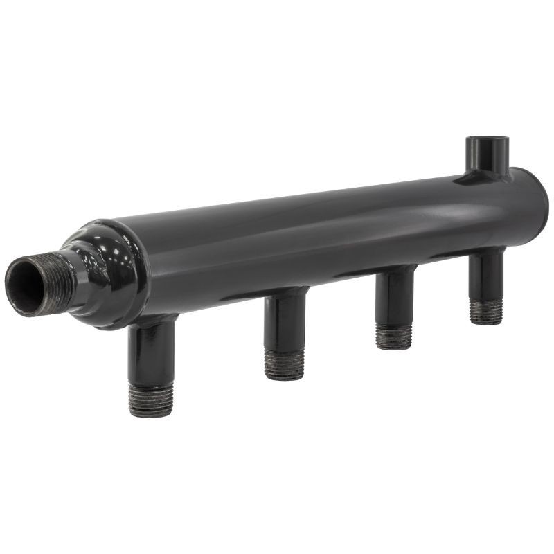 Коллектор распределительный стальной DN 25 PN 16 вход 25-20 3 выхода НР 3/4'' выход под кран Маевского, универсальный PLP-1