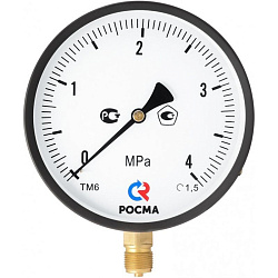 картинка Манометр общетехнический Росма ТМ-610Р.00, до 250кгс/см2 M20x1,5, 150мм, радиальное присоединение, класс точности 1.5, IP54 интернет-магазин оптовых поставок Проконсим являющийся официальным дистрибьютором в России 