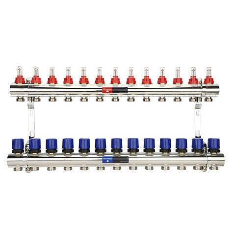 Коллекторная группа из латуни DN 25-13 вых. G-3/4'' евроконус, с расходомерами, без дренажного крана и воздухоотводчика VARMEGA VM15413 купить в Челябинске | "Проконсим"