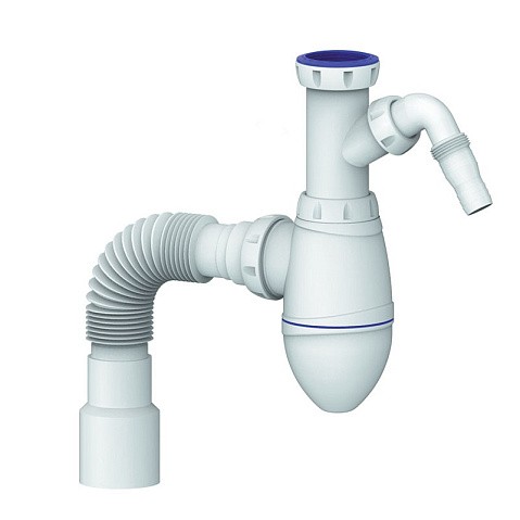 Сифон для умывальника Unicorn А520V, 40х50 гибкий отвод, 1 1/2'' х40 с отводом для стиральной машины преходник 40х32 купить в Челябинске | "Проконсим"