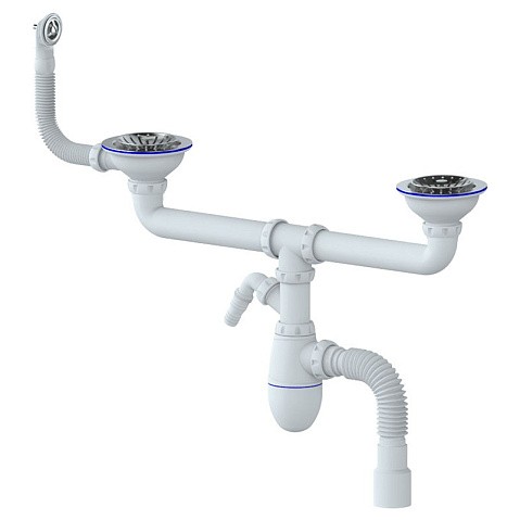 сифон для двойной мойки Unicorn В731VР, 40х50 гибкий отвод, 3 1/2'' х40 с отводом для стиральной машины, круглый перелив купить в Челябинске | "Проконсим"