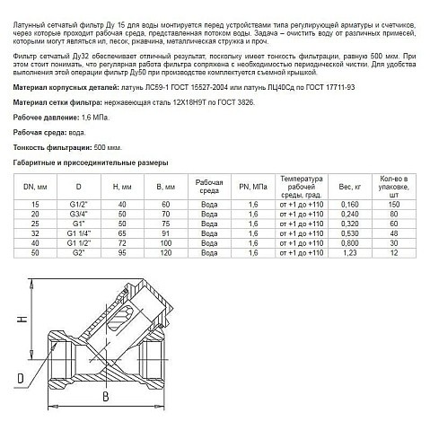Фильтр сетчатый латунный DN 25 PN 25(16) муфта-муфта БАЗ купить в Челябинске | "Проконсим"