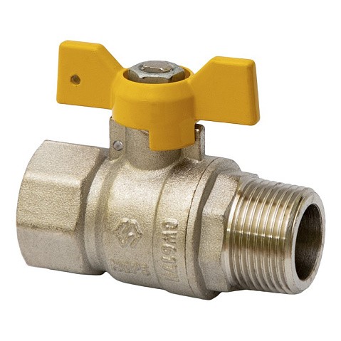 Кран латунный шаровой газовый MVI BV.814 DN 15 PN 25 никелированный полнопроходной муфта-штуцер бабочка купить в Челябинске | "Проконсим"