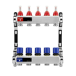 Коллекторная группа из нержавеющей стали DN 25-5 вых. G-3/4'', евроконус, с расходомерами, без дренажного крана и воздухоотводчика, VARMEGA VM15105  | Заказной непрайсовый (930416003) со склада Проконсим в Челябинске