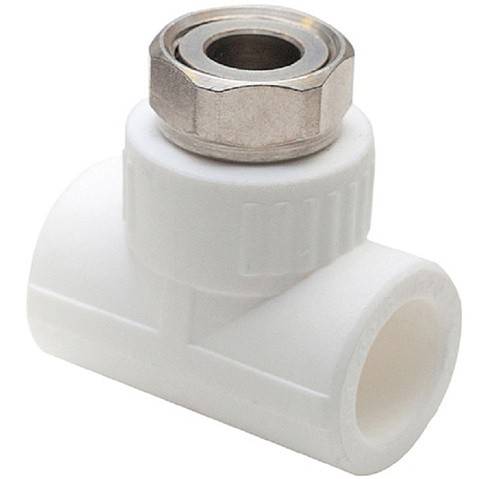 Тройник комбинированный ПП 20-1/2'' PN 25 с накидной гайкой белый РТП 14269 купить в Челябинске | "Проконсим"