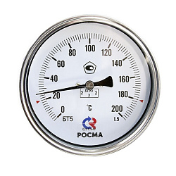  Термометр биметаллический БТ-51.211, DN 100, L 64мм, М20х1,5, 0+120гр. латунный, осевой РОСМА (923203233) со склада Проконсим в Челябинске