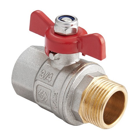 Кран латунный шаровой MVI BV.514 DN 20 PN 40 никелированный полнопроходной муфта-штуцер бабочка купить в Челябинске | "Проконсим"