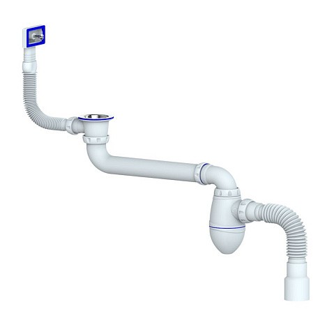 Сифон для умывальника Unicorn АС22, 40х50 гибкий отвод, 1 1/2'' х40 чаша из нержавеющей стали, прямоугольный перелив, со смещением купить в Челябинске | "Проконсим"