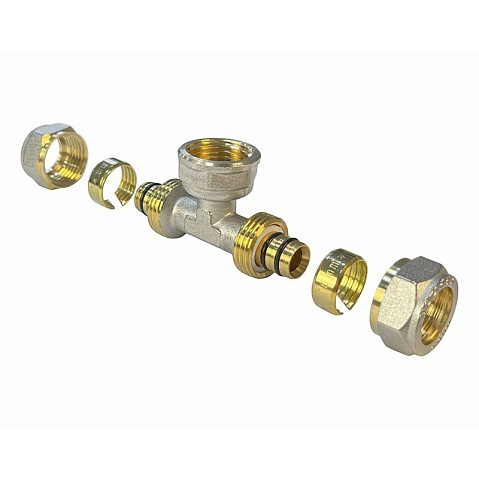 Тройник латунный для PEX труб 20-3/4''-20 PN 10 обжимной никелированный Valfex VF.332.N  купить в Челябинске | "Проконсим"