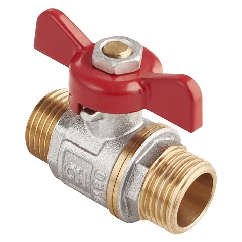 Кран латунный шаровой MVI AquaHit BV.315.04 DN 20 PN 25 бабочка штуцер-штуцер полнопроходной никелированный купить в Челябинске | "Проконсим"