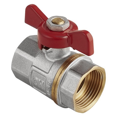 Кран латунный шаровой MVI AquaHit BV.313.04 DN 15 PN 25 бабочка муфта-муфта полнопроходной никелированный купить в Челябинске | "Проконсим"