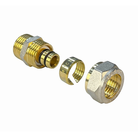 Муфты латунные для PEX труб DN 16-32 PN 10 обжимные никелированные с наружной резьбой Valfex VF.301.N купить в Челябинске | "Проконсим"