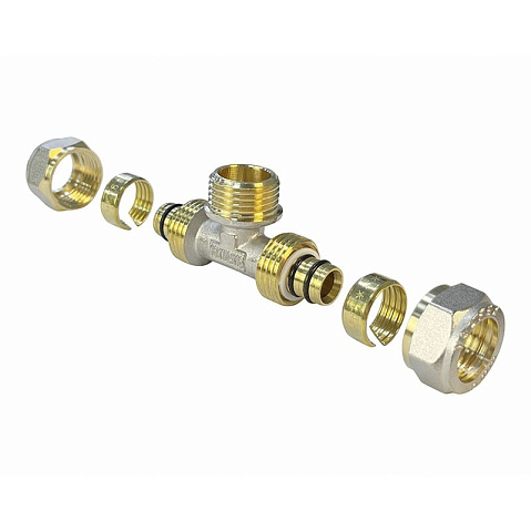 Тройник латунный для PEX труб 16-1/2''-16 PN 10 обжимной никелированный Valfex VF.333.N  купить в Челябинске | "Проконсим"