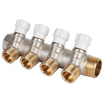 Коллектор латунный DN 20-25 PN 10 никелированный с вентилями под евроконус MVI (922101504) со склада Проконсим в Челябинске