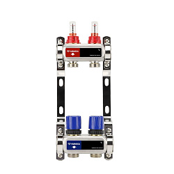 Коллекторная группа из нержавеющей стали DN 25-2 вых. G-3/4'', евроконус, с расходомерами, без дренажного крана и воздухоотводчика, VARMEGA VM15102  | Заказной непрайсовый (930416000) со склада Проконсим в Челябинске