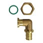 Угольник латунный для PEX труб  20-1/2''  PN 16  под надвижную гильзу с накидной гайкой  РосТурПласт купить в Челябинске | "Проконсим"