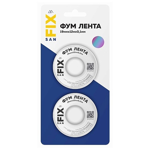 Лента ФУМ SANFIX 19мм х12м х0,1 мм 0,3г/см3, 2 катушки в блистере купить в Челябинске | "Проконсим"