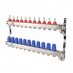  Коллекторная группа из нержавеющей стали DN 25-11 выходов G-3/4'', с расходомерами, с дренажным краном и воздухоотводчиком, евроконус, MVI MS.711.06 (922101671) со склада Проконсим в Челябинске