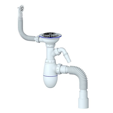 Сифон для мойки Unicorn В436V, 40х50 гибкий отвод, 3 1/2'' х40 с отводом для стиральной машины, круглый перелив купить в Челябинске | "Проконсим"