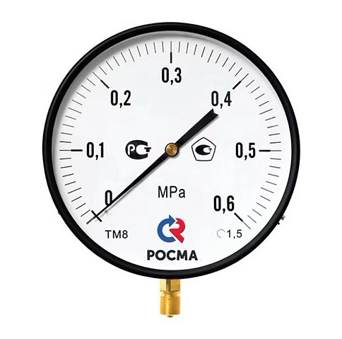 Манометр Росма ТМ-810Р.00 котловый, 250мм, 0-0.4МПа, резьба M20x1,5, радиальный, класс точности 1,5 купить в Челябинске | "Проконсим" Манометр Росма ТМ-810Р.00 котловый, 250мм, 0-0.4МПа, резьба M20x1,5, радиальный, класс точности 1,5 купить в Челябинске | "Проконсим"