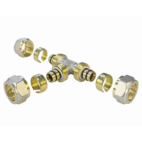 Тройник латунный для PEX труб 32-32-32 PN 10 обжимной никелированный Valfex VF.331.N  купить в Челябинске | "Проконсим"