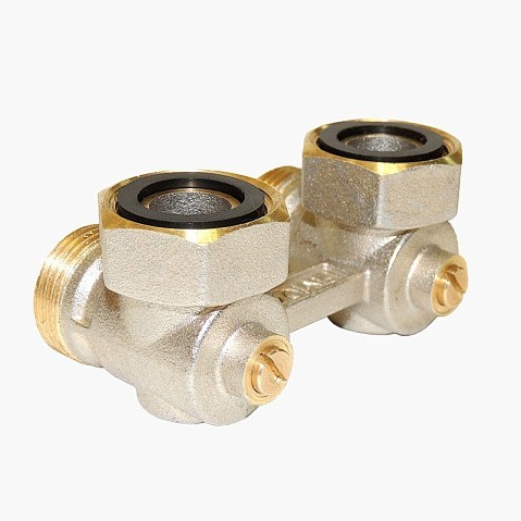 Узел нижнего подключения Vekotrim DN 15 PN 10 угловой двухтрубный20-3/4'' c накидной гайкой, муфта купить в Челябинске | "Проконсим"