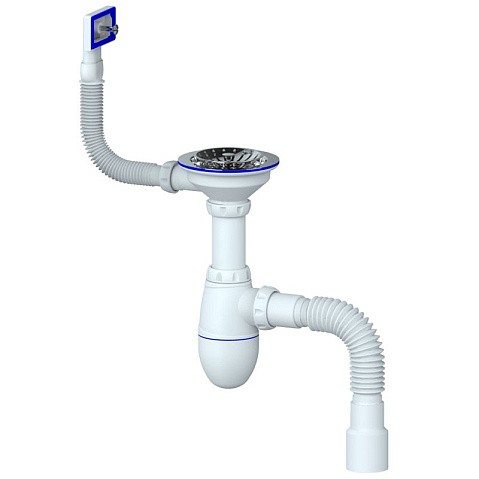 Сифон для мойки Unicorn В425, 40х50 гибкий отвод, 3 1/2'' х40 чаша из нержавеющей стали, прямоугольный перелив купить в Челябинске | "Проконсим"