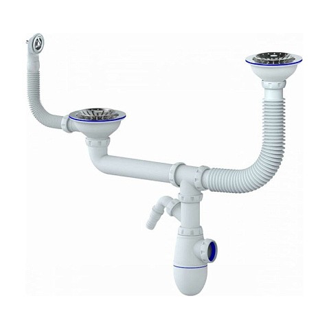 Сифон для двойной мойки Unicorn Y710V, без отвода, 3 1/2'' х40 с отводом для стиральной машины, круглый перелив купить в Челябинске | "Проконсим"