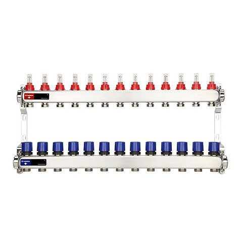 Коллекторная группа из нержавеющей стали DN 25-13 вых. G-3/4'' евроконус, с расходомерами, без дренажного крана и воздухоотводчика VARMEGA VM15113 купить в Челябинске | "Проконсим"