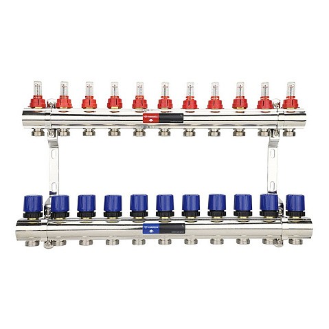 Коллекторная группа из латуни DN 25-11 вых. G-3/4'' евроконус, с расходомерами, без дренажного крана и воздухоотводчика VARMEGA VM15411 купить в Челябинске | "Проконсим"