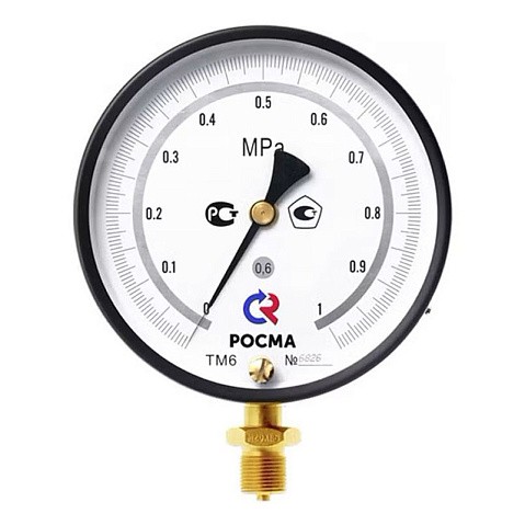 Манометр Росма ТМ-610 РМТИ.00 точных измерений, 150мм, 0-0.1МПа, резьба G1/2'' радиальный, класс точности 0.6 купить в Челябинске | "Проконсим"