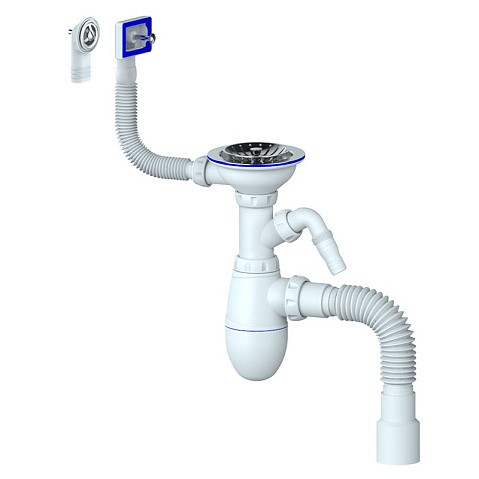 Сифон для мойки Unicorn В427Р, 40х50 гибкий отвод, 3 1/2'' х40 с отводом для стиральной машины, круглый и прямоугольный перелив купить в Челябинске | "Проконсим"